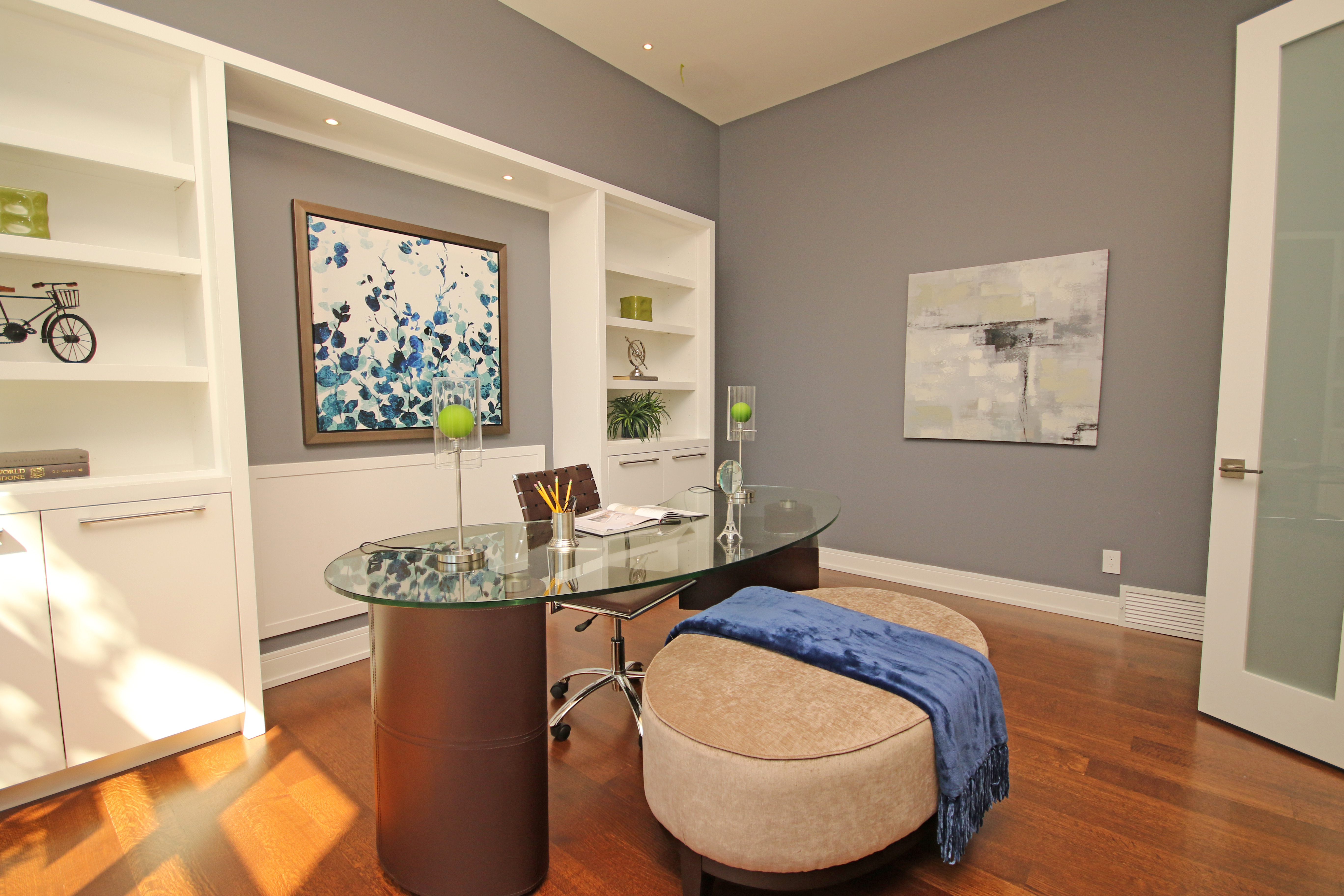 Office Custom built ins and casings Oxford White, Walls Dior grey by Johnny B's Painting